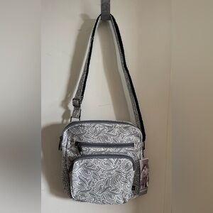 NWT Nupouch Shoulder Anti-Theft Travel Bag Charging Port Crossbody Grey Paisley